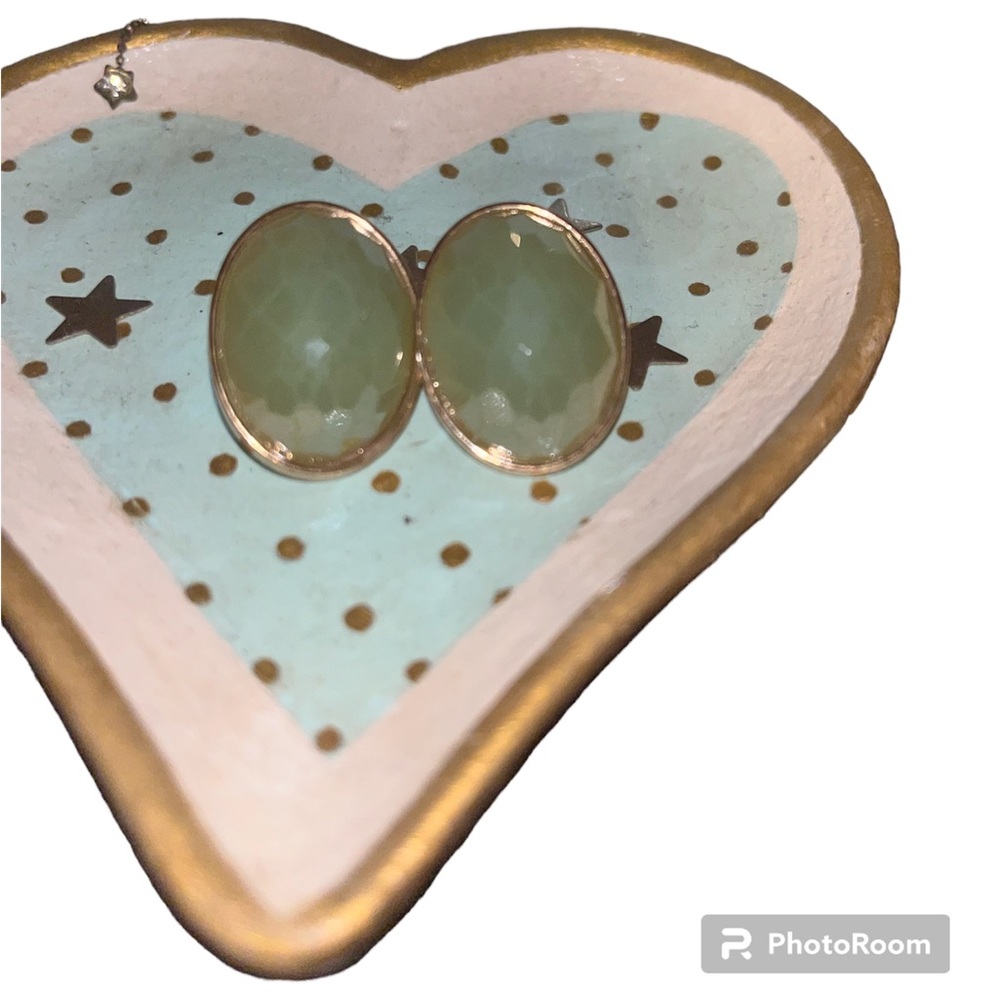 Vintage Looking Jade & Gold Oval Costume Earrings